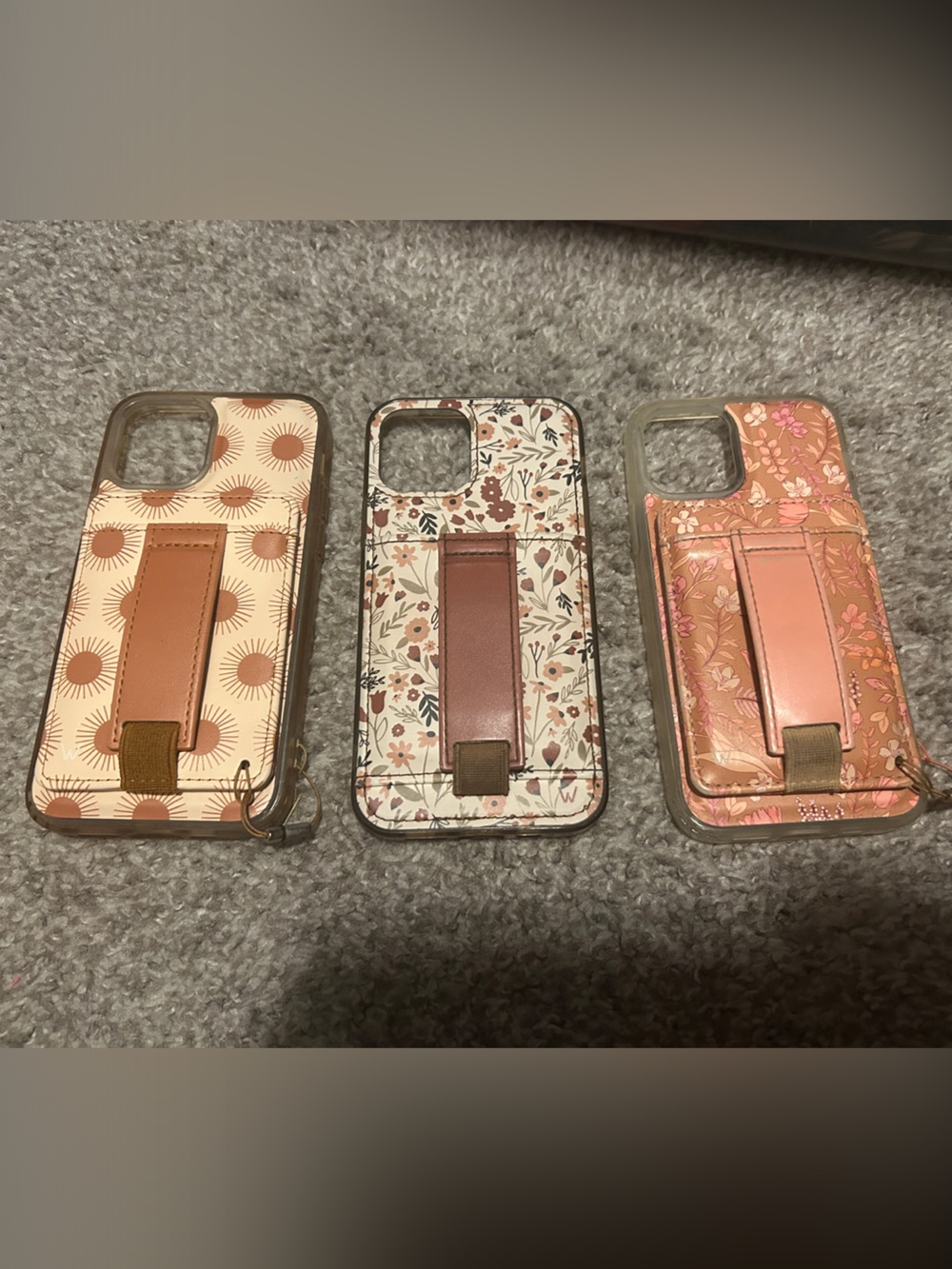 Floral Pink Cardholder Phone Case with Wrist Strap